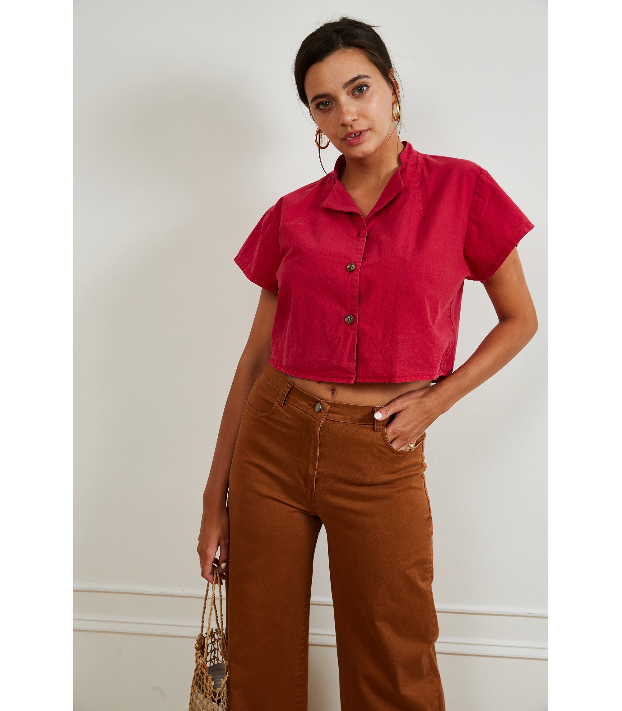 Toni Wide Leg Ankle Pants – High-Waist Stretch Twill Pants - Loup Toni Wide Leg Ankle Pants – High-Waist Stretch Twill Pants - Loup