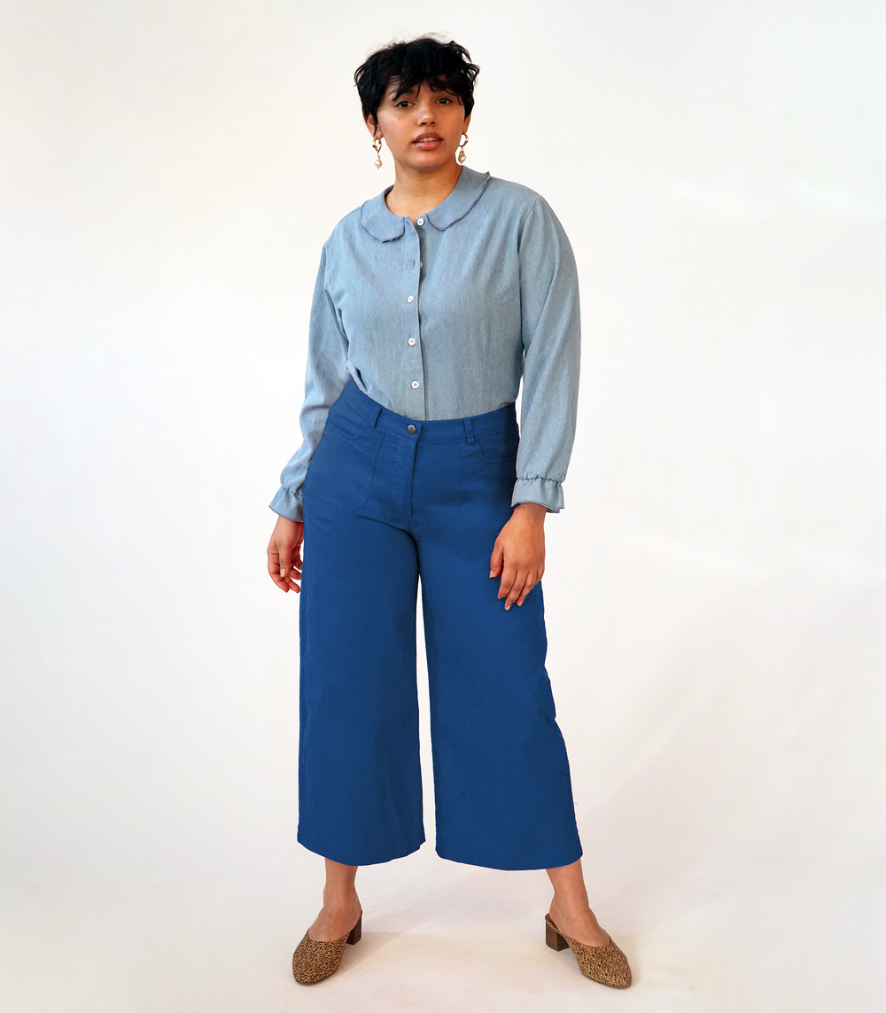 Royal blue trousers womens - Plus size-Straight leg 2 back pockets