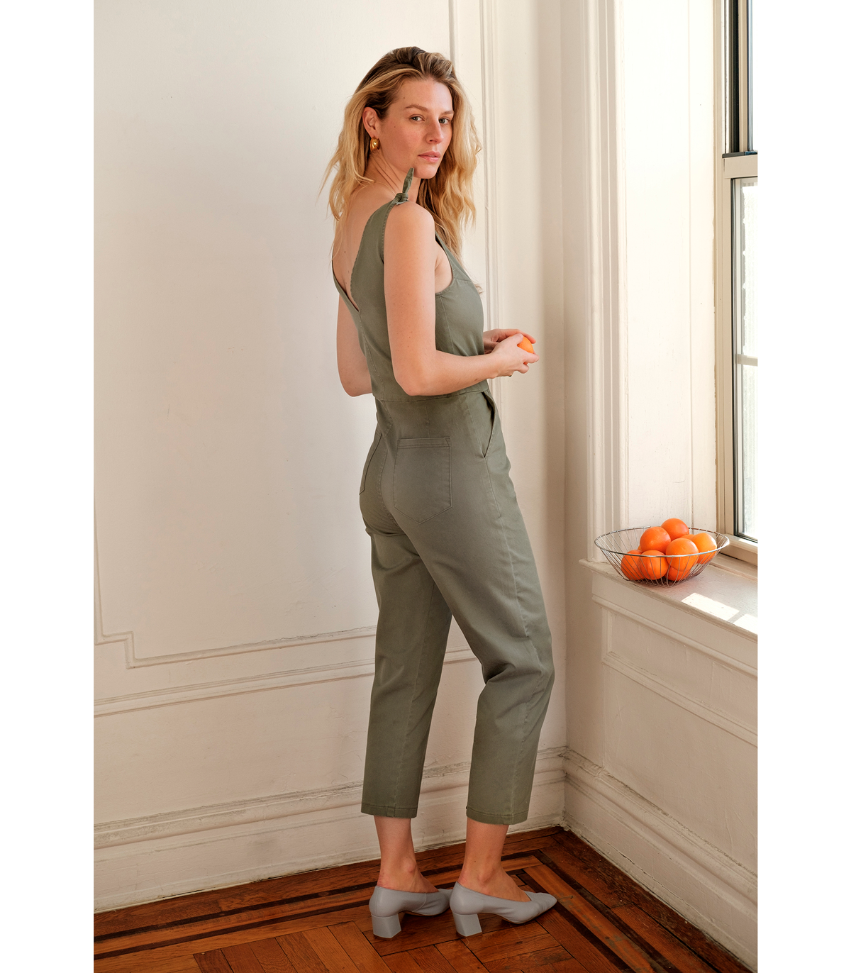 Slate Tie Strap Coveralls - Sage SAMPLE SALE