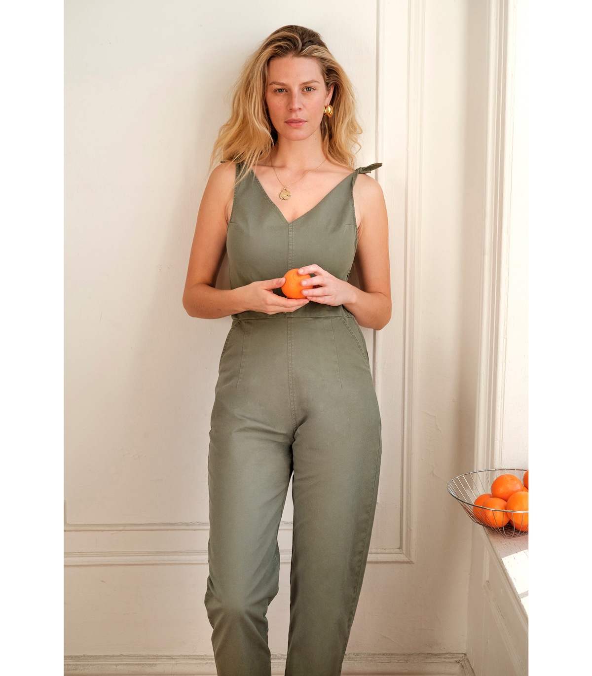 Slate Tie Strap Coveralls - Sage SAMPLE SALE