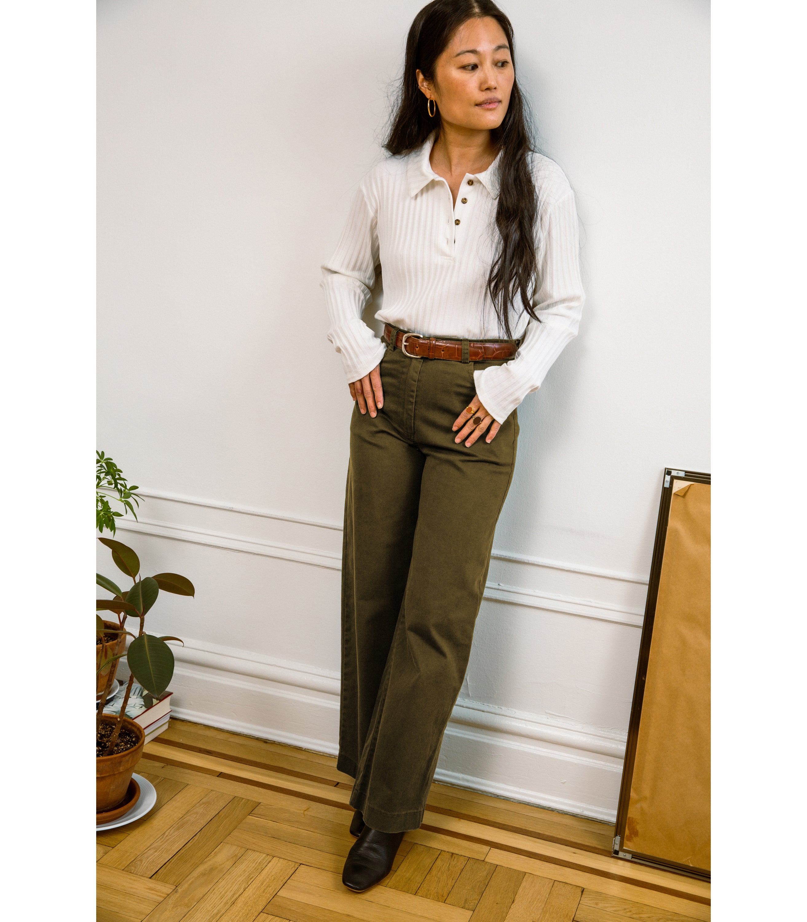 Toni Wide Leg Ankle Pants – High-Waist Stretch Twill Pants - Loup