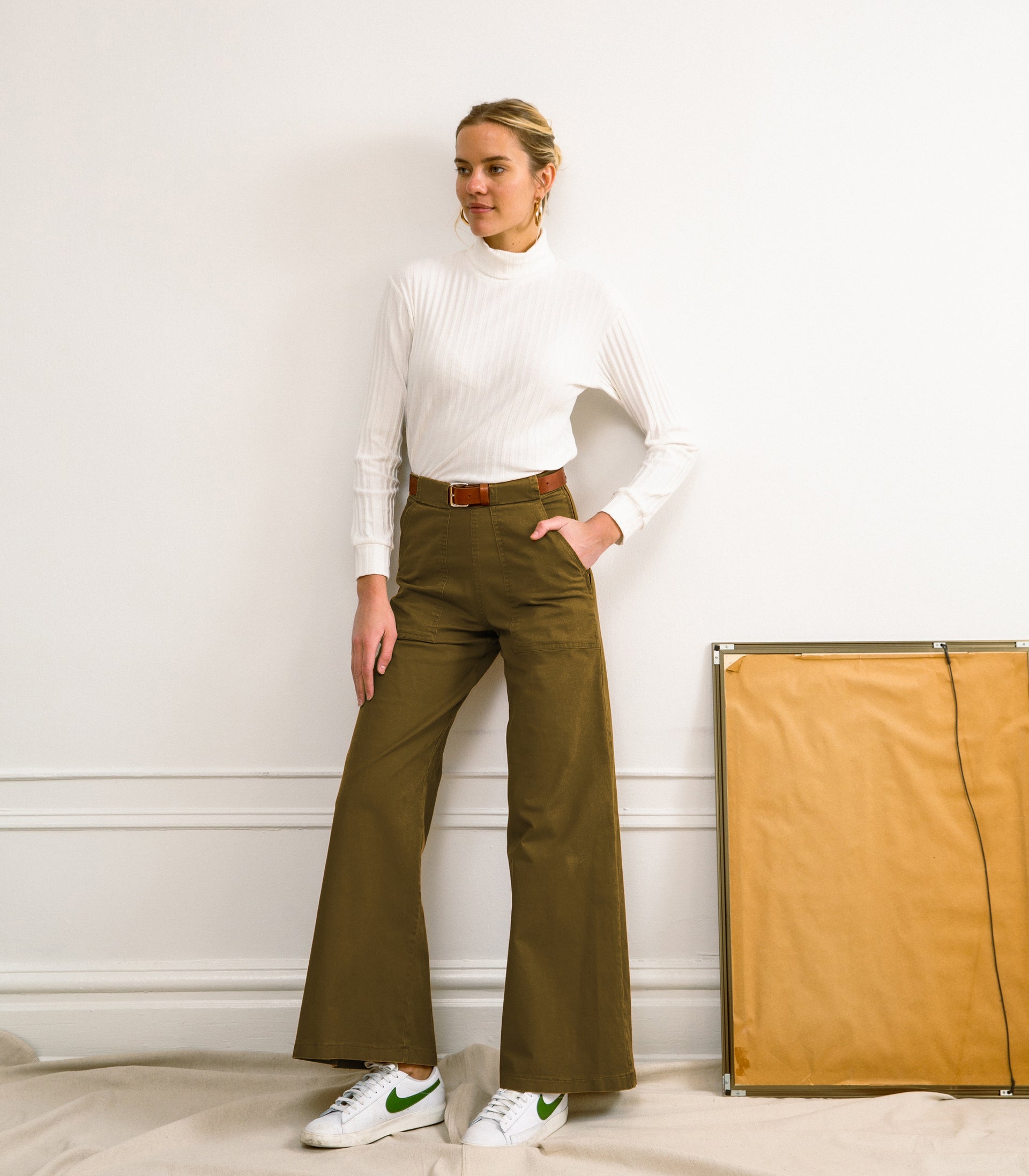 Long Sabrina Wide Leg Pants Moss