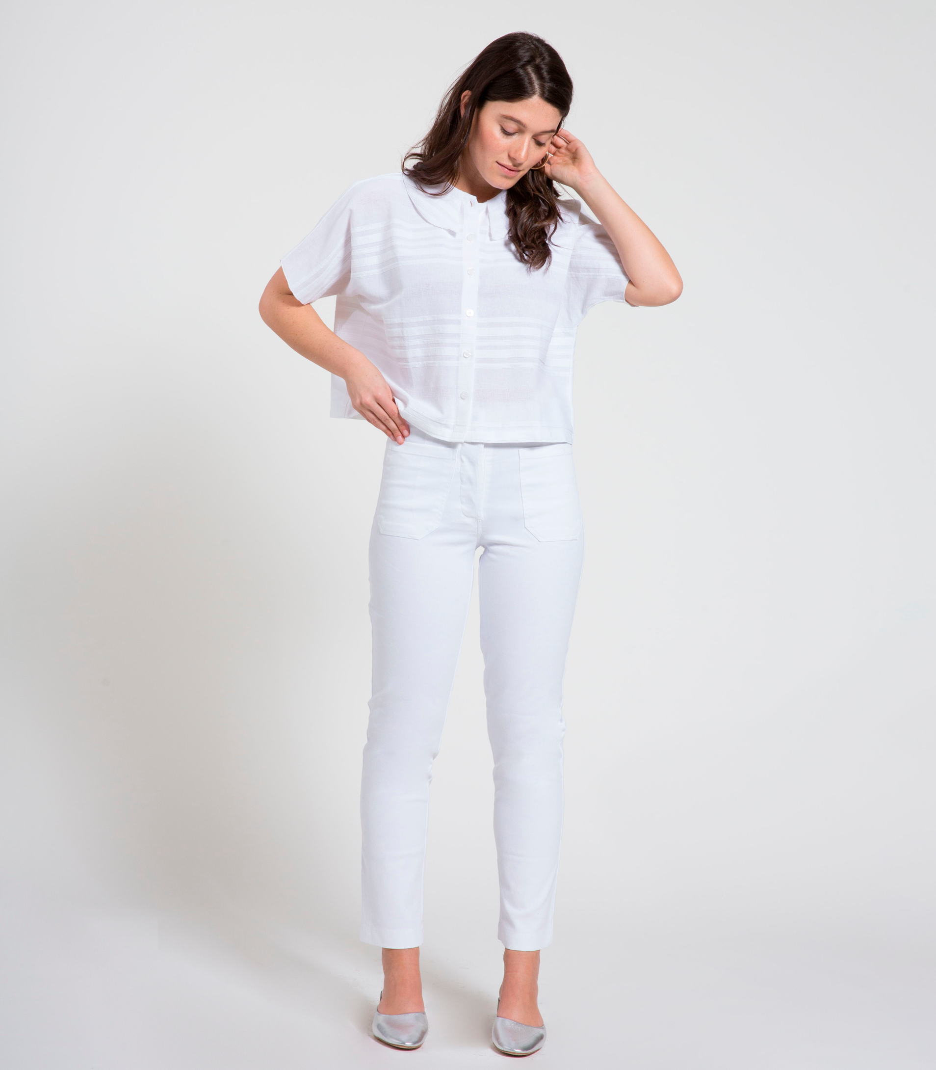 Anna Cropped Cigarette Pants - White