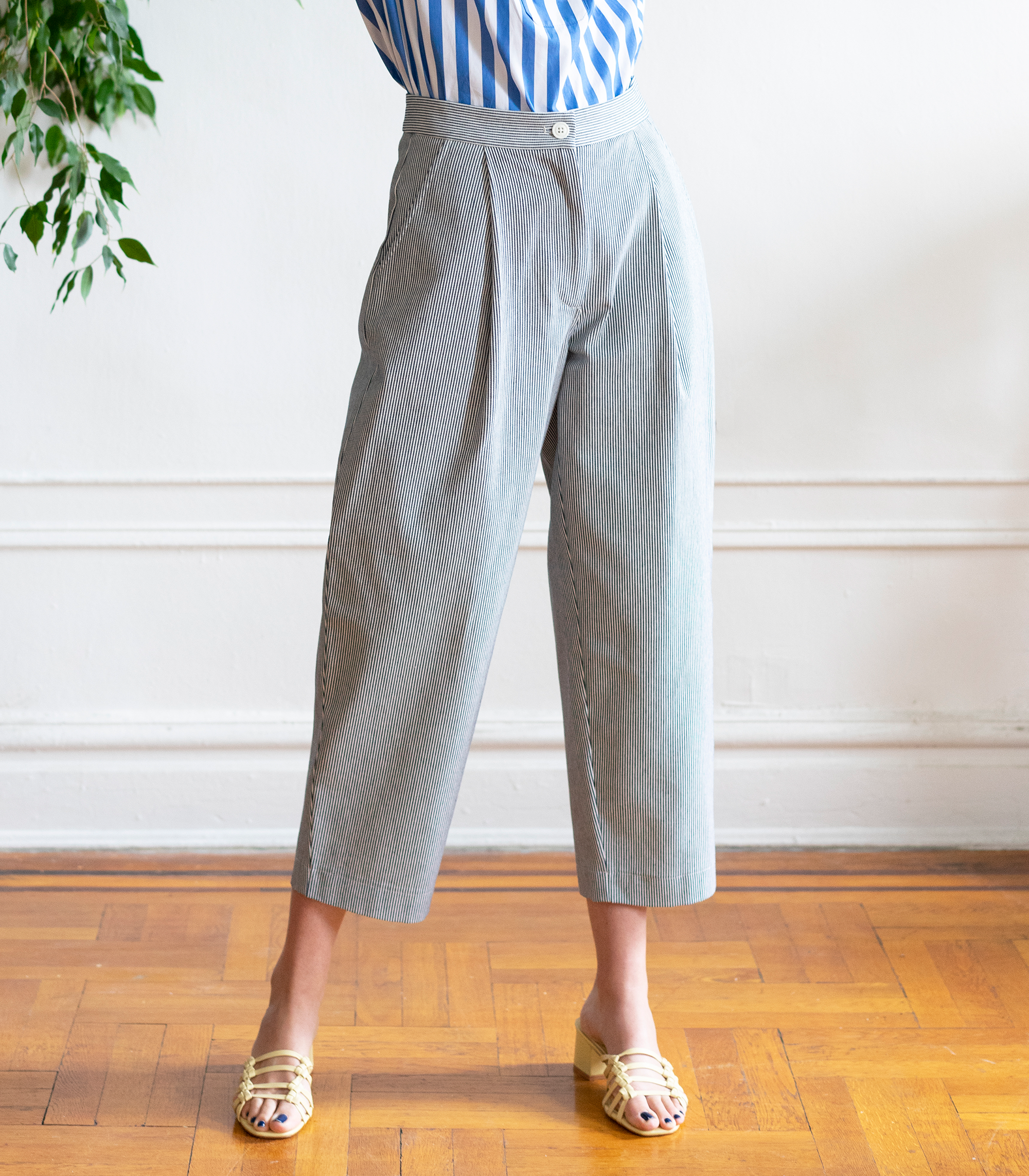 Margo Pleated Cropped Pants - Stripe SAMPLE SALE