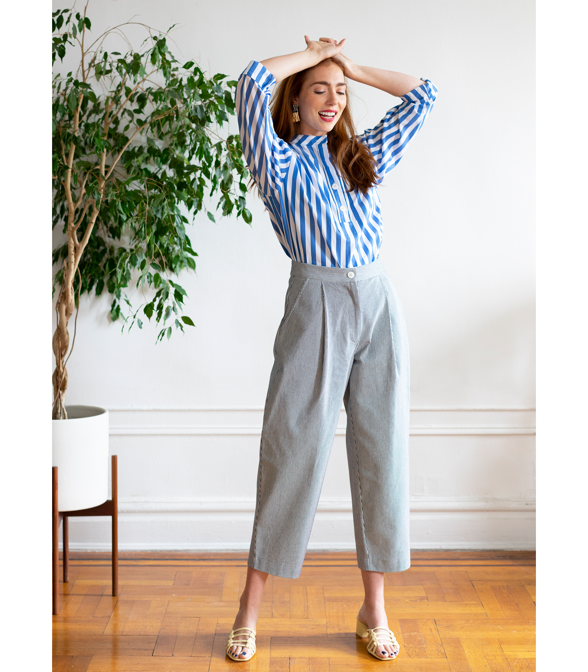 Margo Pleated Cropped Pants - Stripe SAMPLE SALE