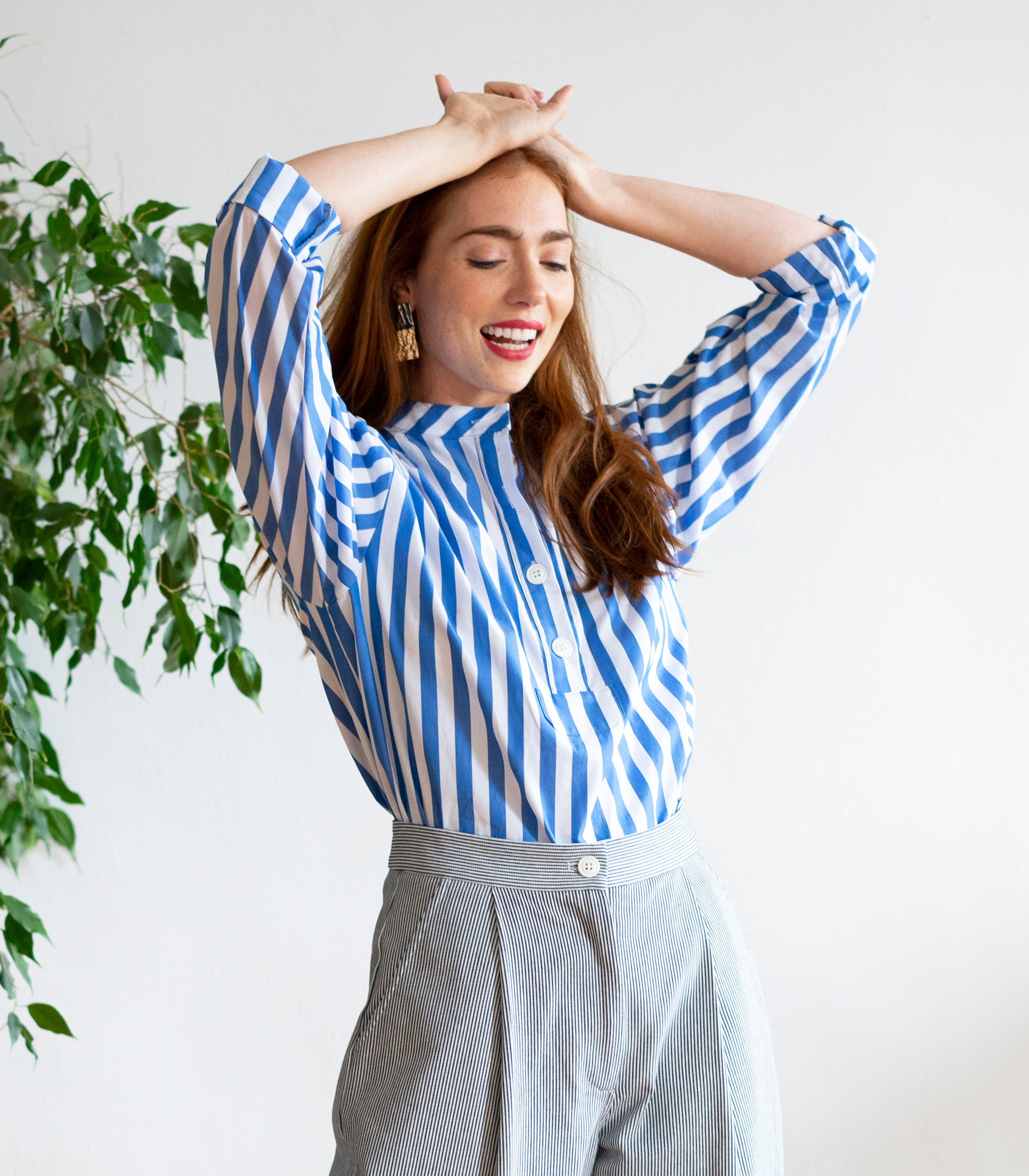 Rosie Band Collar Top - Stripe SAMPLE SALE