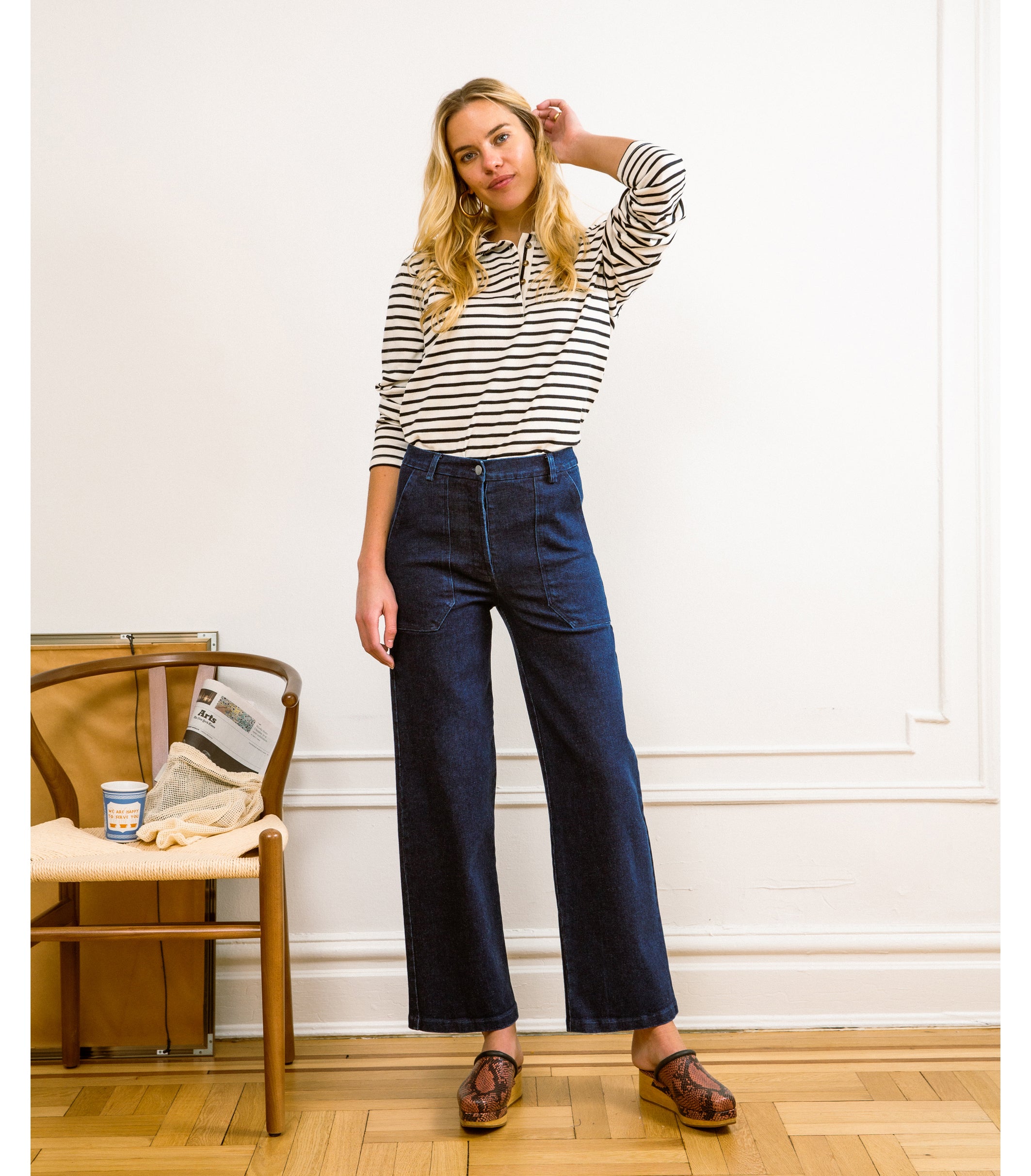 Washed Indigo Kate Wide Leg Ankle Jeans – Stretch Denim | Loup