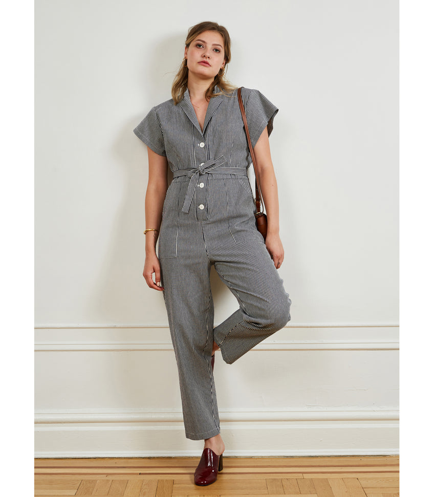 Sally Worksuit in Blue and White Stripe | LOUP