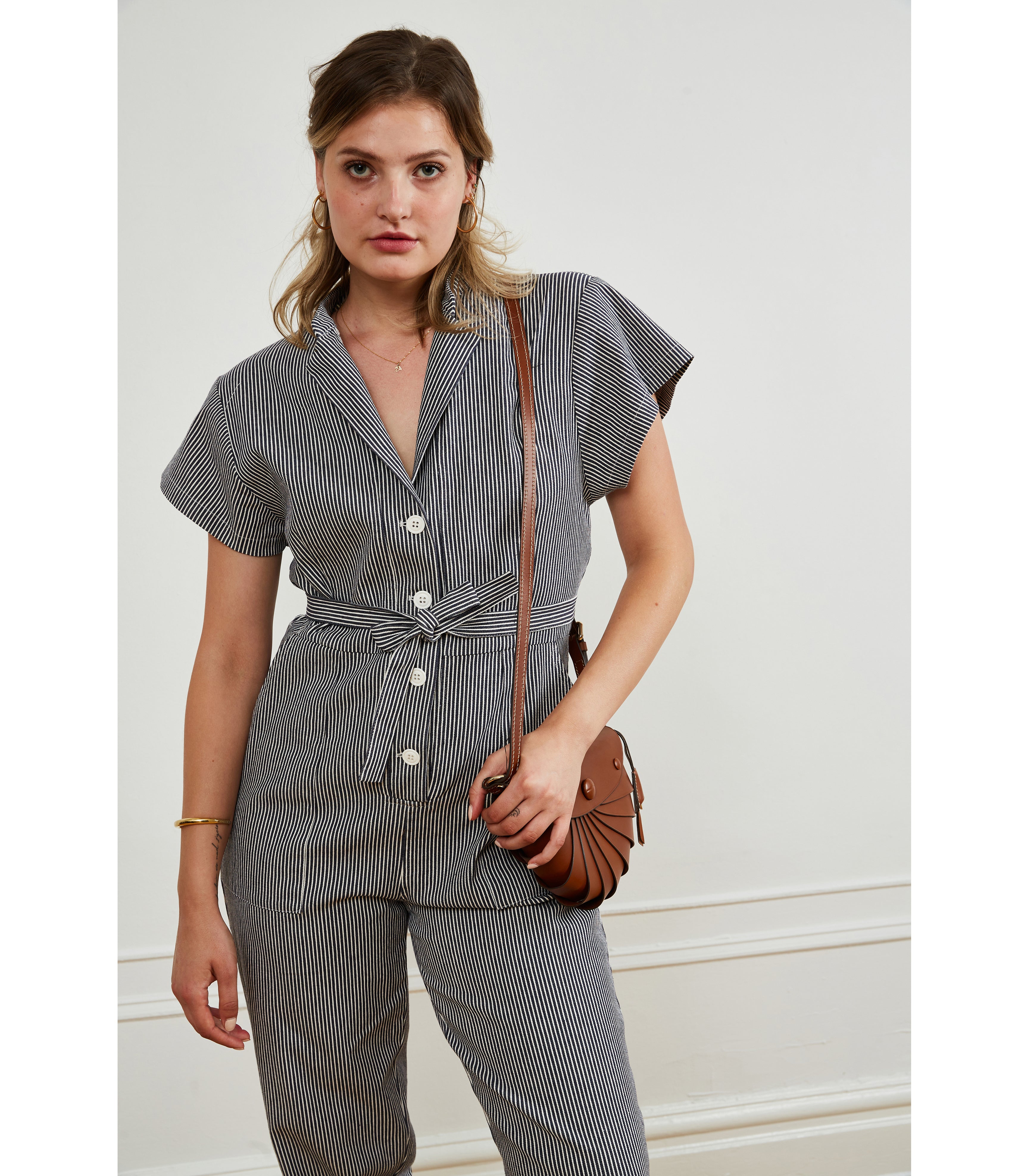 Sally Worksuit in Blue and White Stripe | LOUP