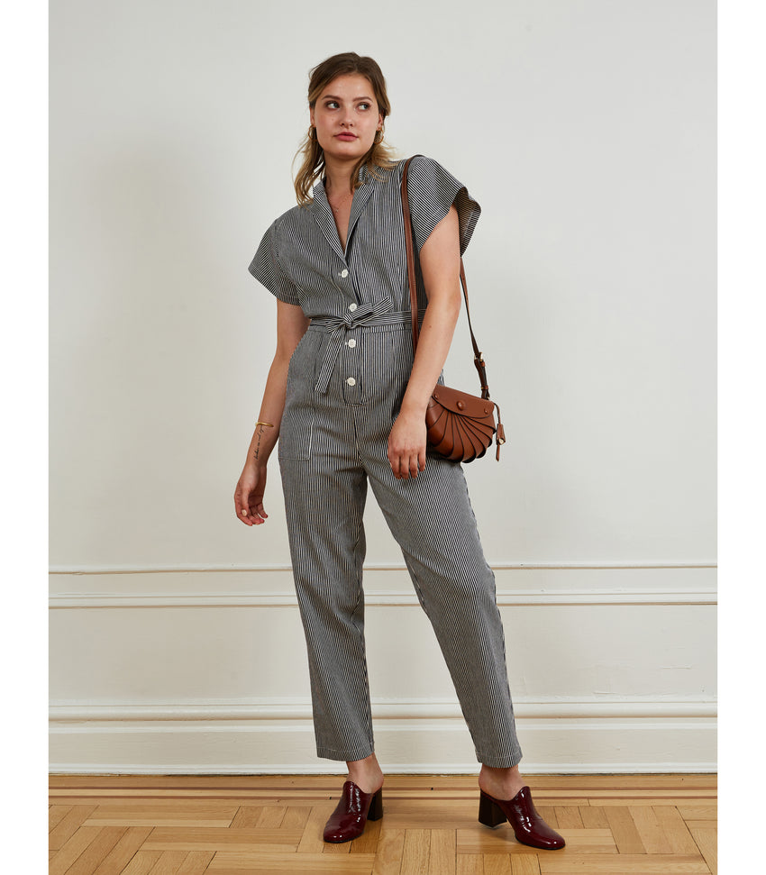 Sally Worksuit in Blue and White Stripe | LOUP