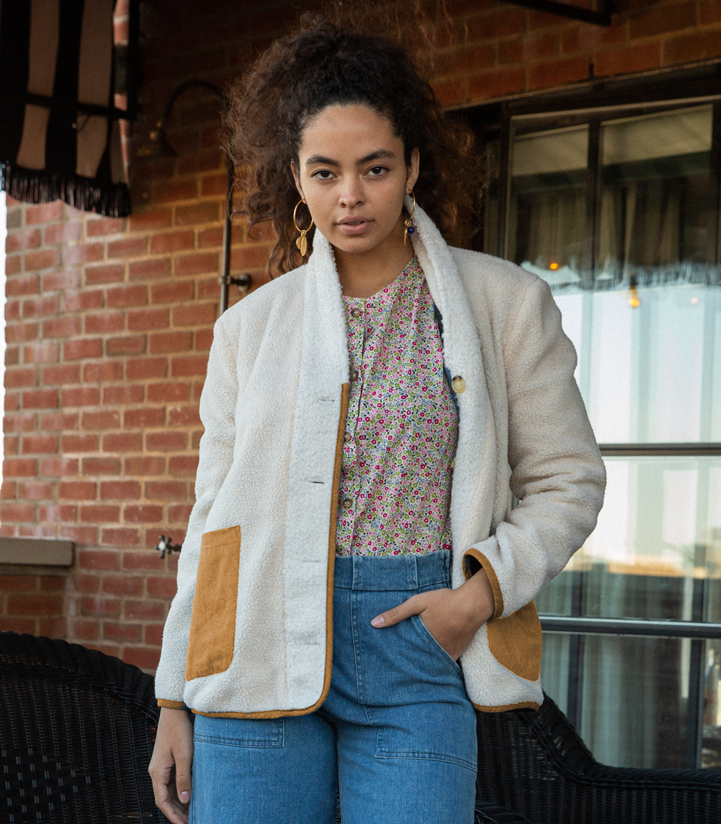 Cotswold Faux Shearling Jacket - Ivory & Tan