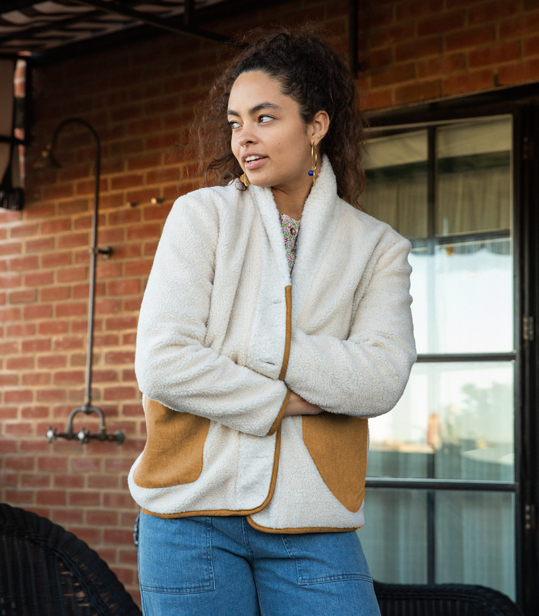 Cotswold Faux Shearling Jacket - Ivory & Tan