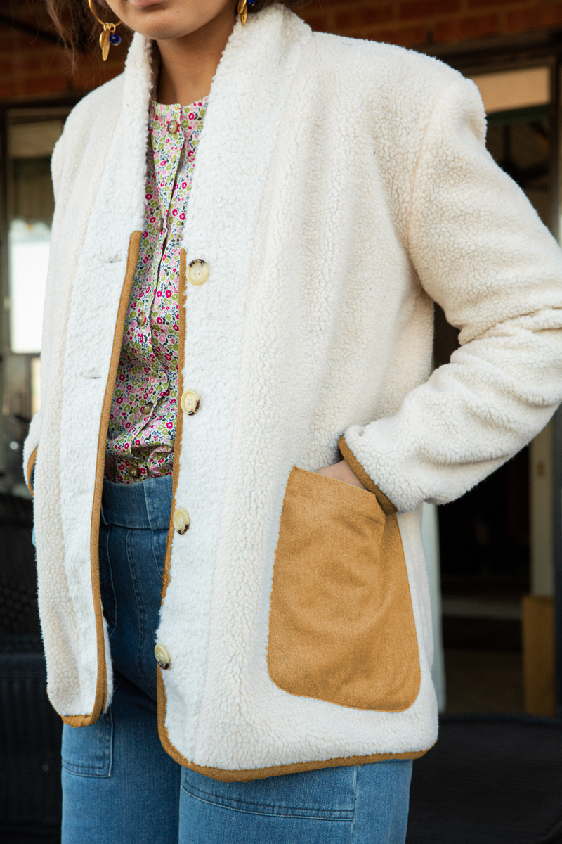 Cotswold Faux Shearling Jacket - Ivory & Tan