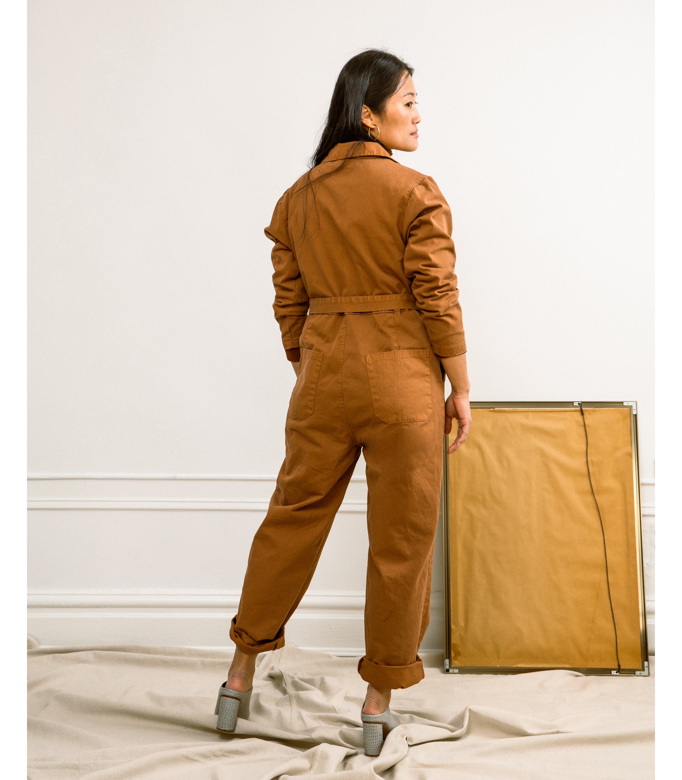 Wallis Long Sleeve Zip Jumpsuit - Tan SAMPLE SALE