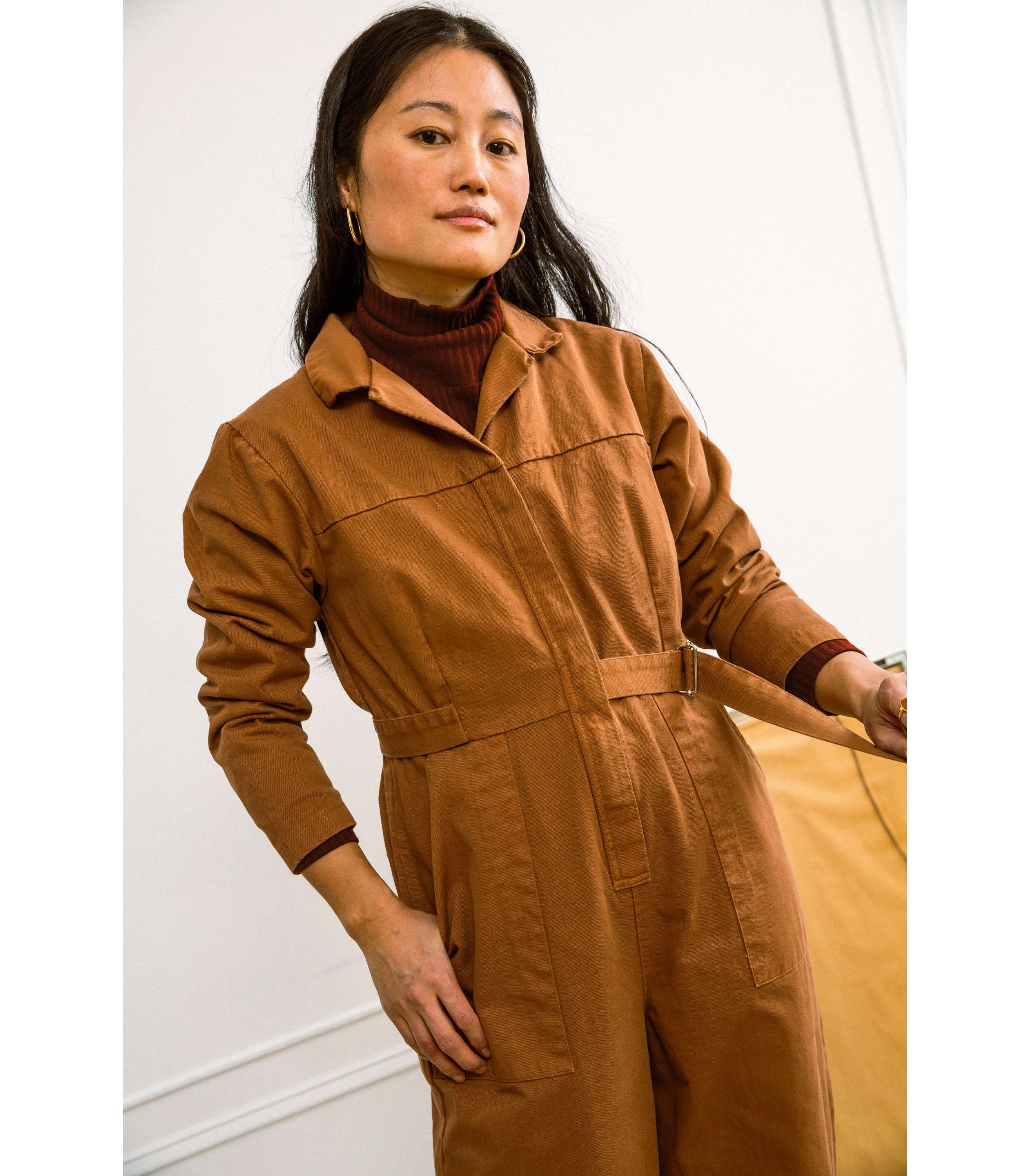 Wallis Long Sleeve Zip Jumpsuit - Tan SAMPLE SALE