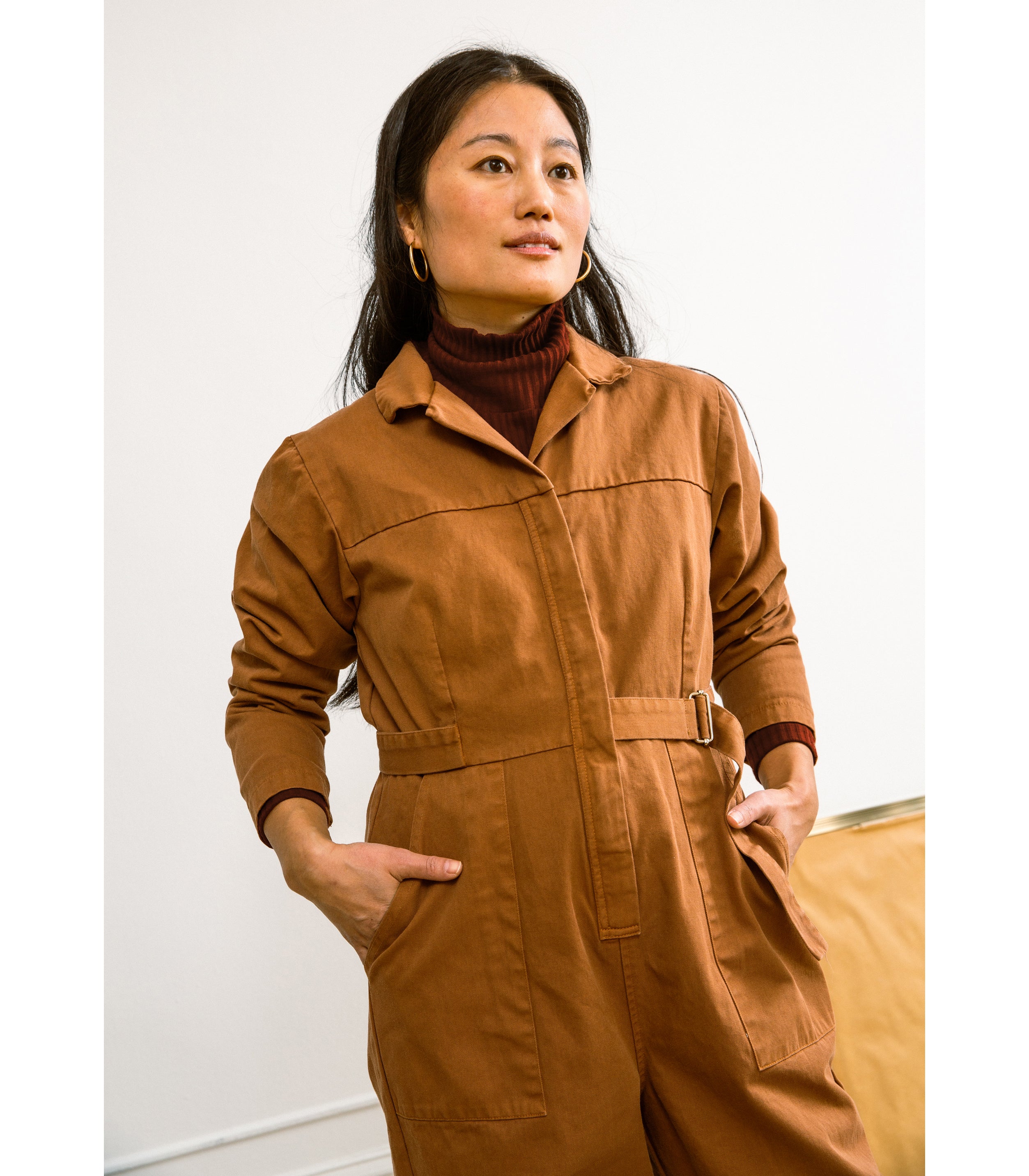 Wallis Long Sleeve Zip Jumpsuit - Tan SAMPLE SALE